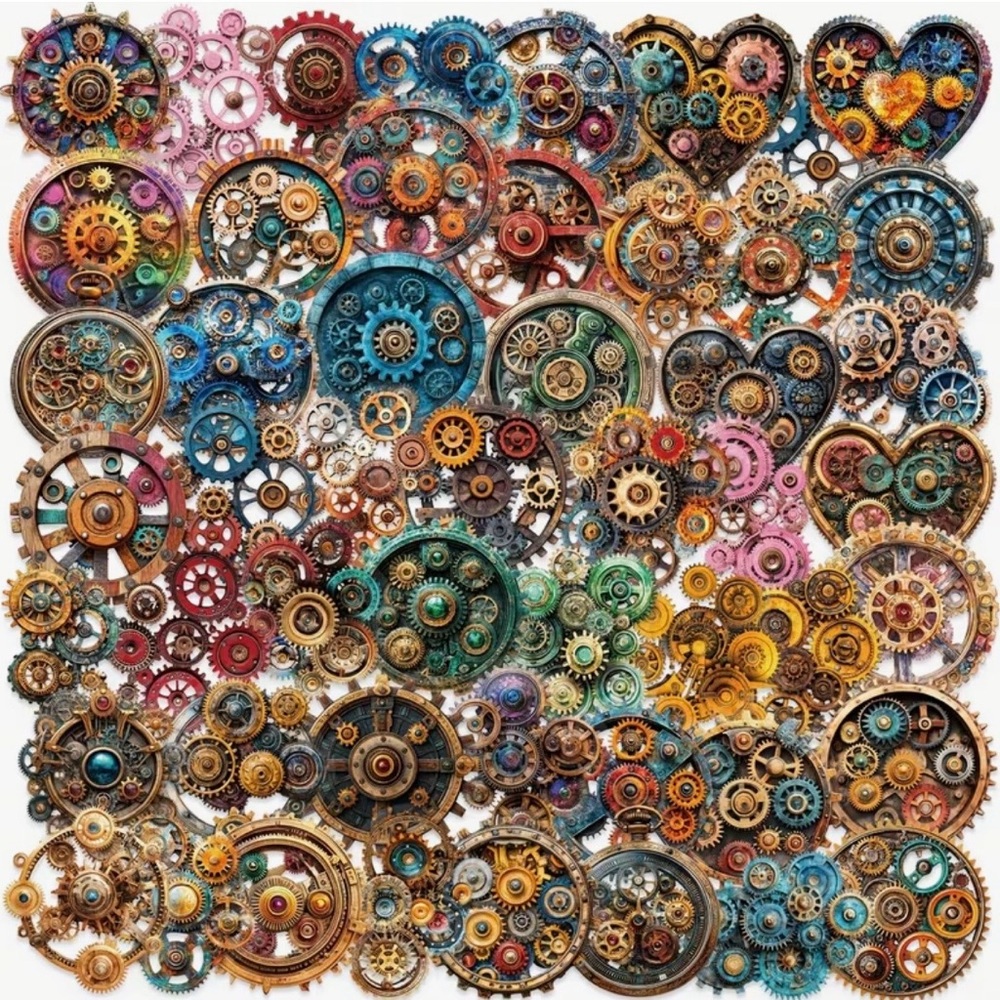 50 Steampunk Gears Stickers Multicolor Mechanical Crafts Scrapbook